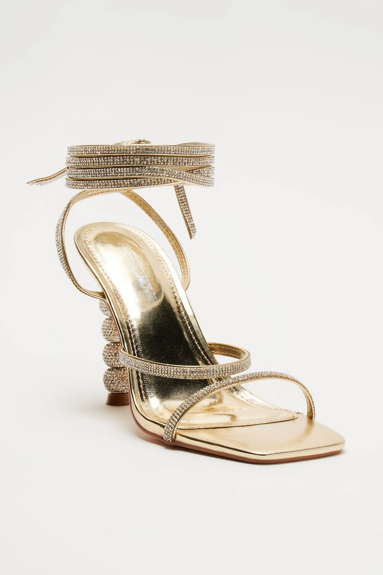 All The Glamour Embellished Wrap Up Heeled Sandals - Gold