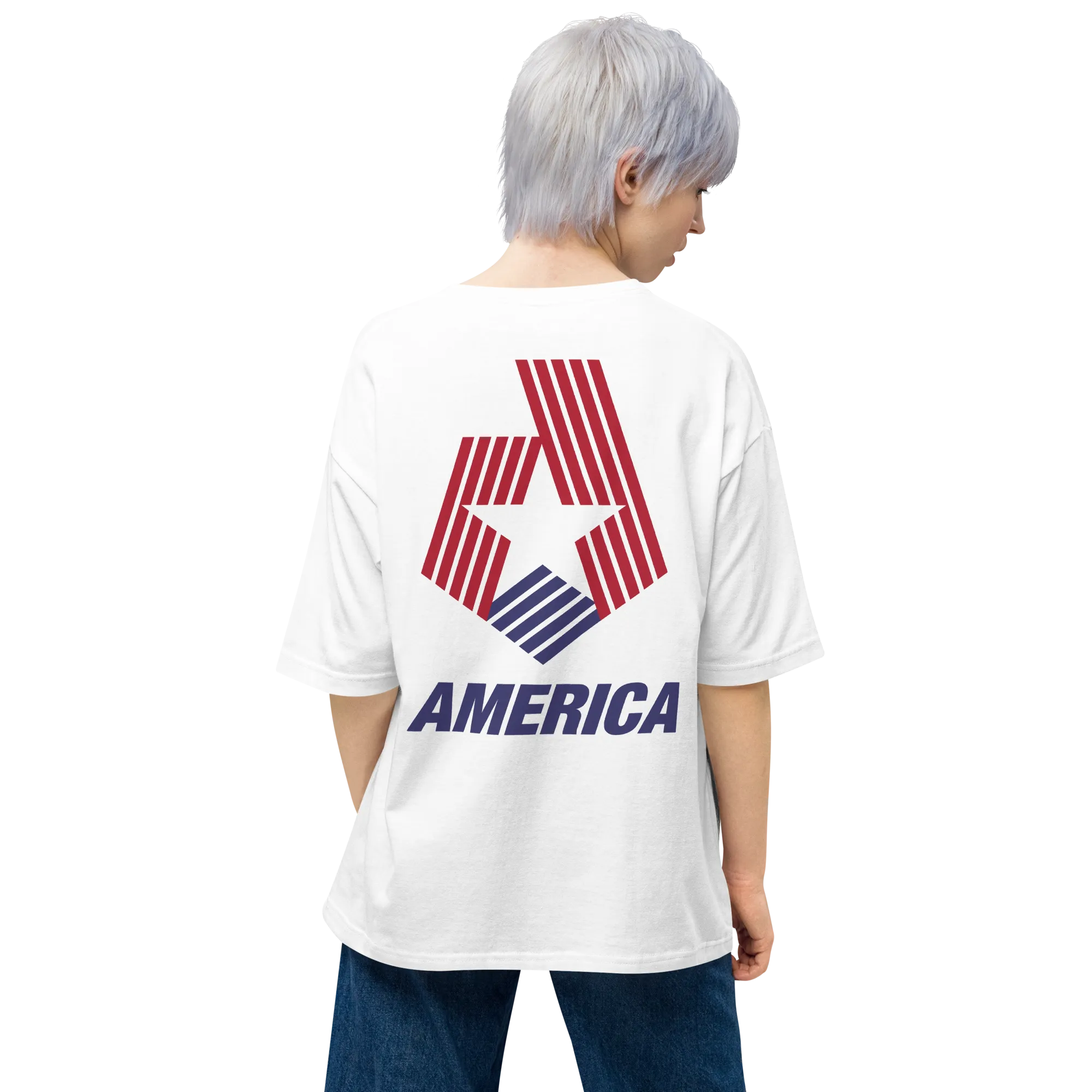 America "Star Stripes" Back Unisex Oversized White T-Shirt