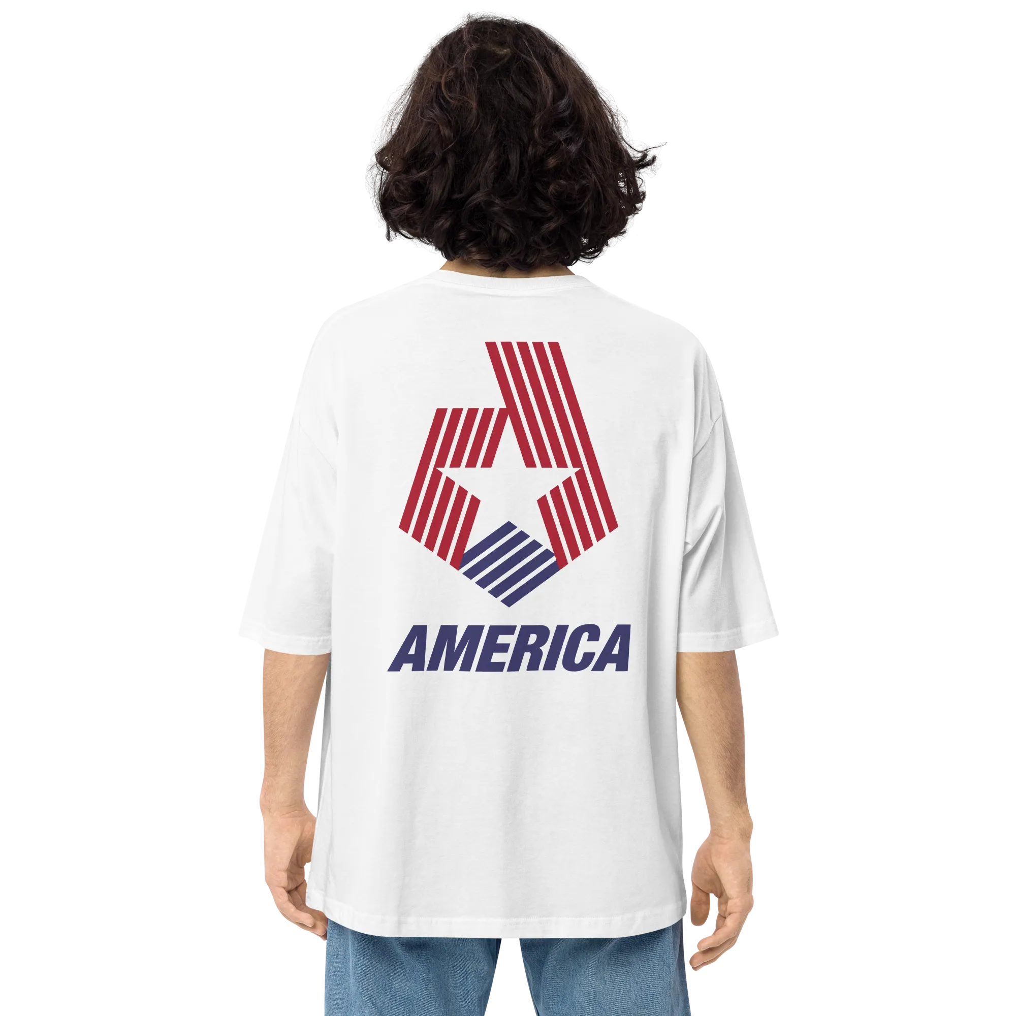 America "Star Stripes" Back Unisex Oversized White T-Shirt