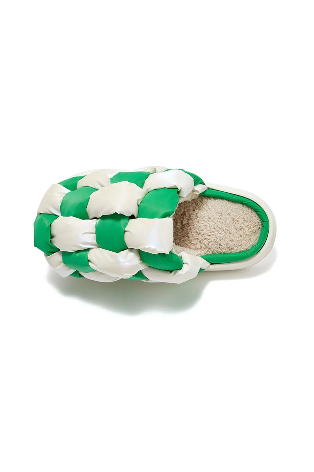 Amozae-Contrast Checkerboard Plush Platform Slippers