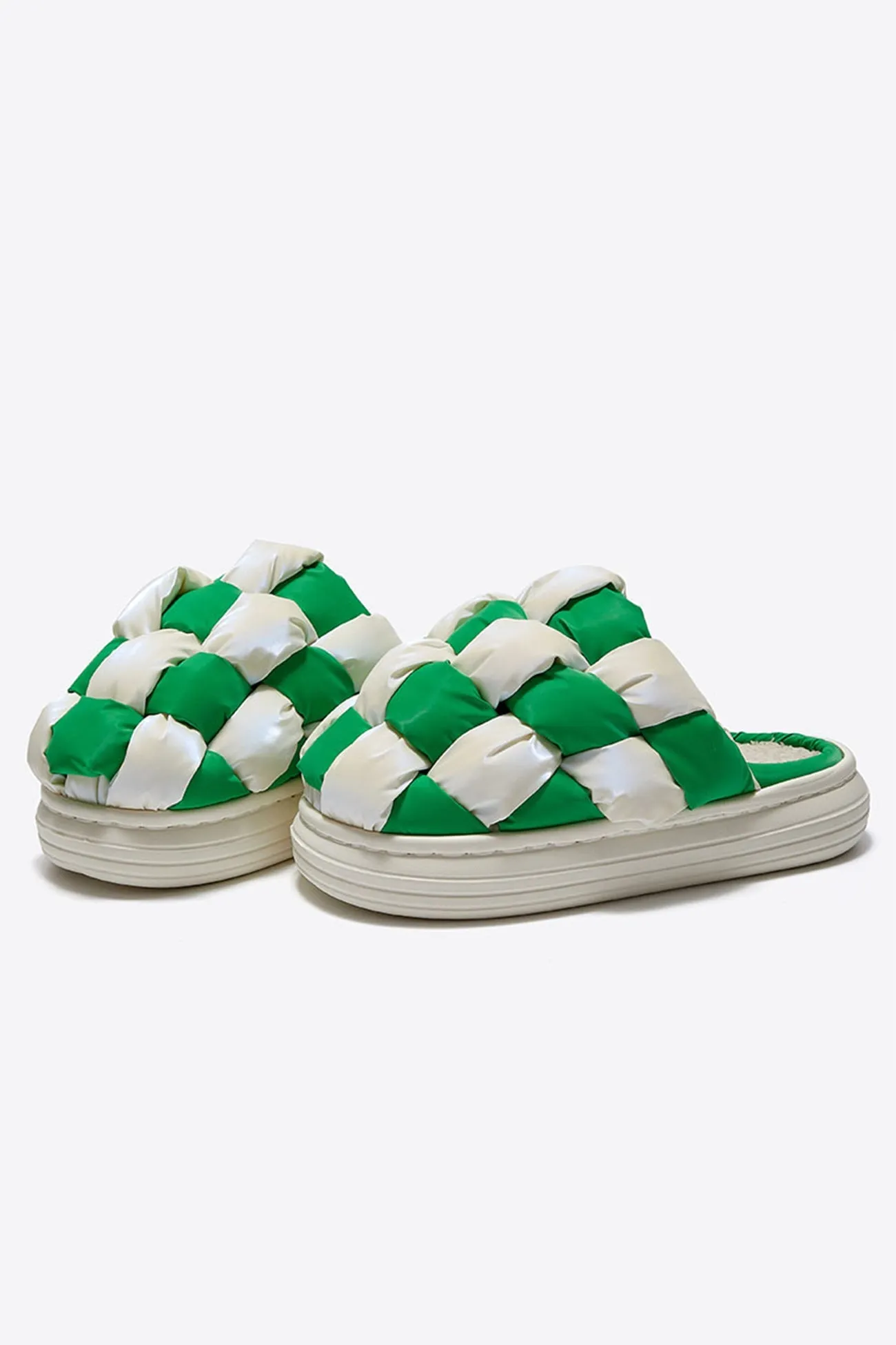 Amozae-Contrast Checkerboard Plush Platform Slippers