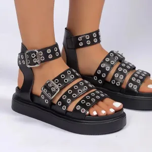 Amozae-Rivet Summer Platform Sandals Women 2024 Open Toe Casual Comfort Non-Slip Belt Buckle Luxury Sandals Flat Roman Sandals Female