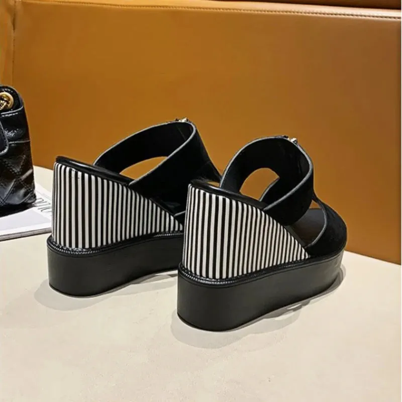 Amozae-Wedges Slippers Women 2023 Summer New Platform Sandals Zipper Fish Mouth Matte Leather High Heels Luxury Wedges Shoes for Women