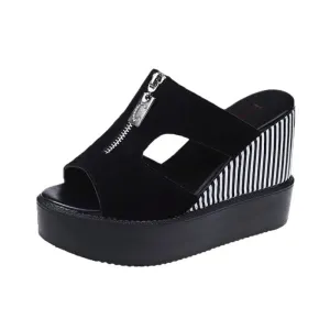 Amozae-Wedges Slippers Women 2023 Summer New Platform Sandals Zipper Fish Mouth Matte Leather High Heels Luxury Wedges Shoes for Women