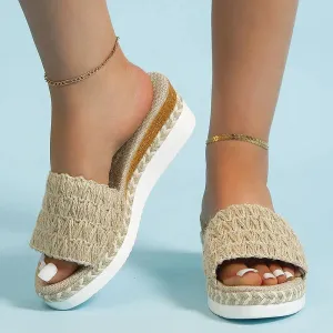 AMOZAE- - Women's  Espadrilles Weaving Wedge Slippers