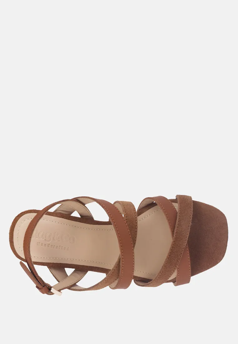 ASTRID Tan Mid Heeled Block Leather Sandal