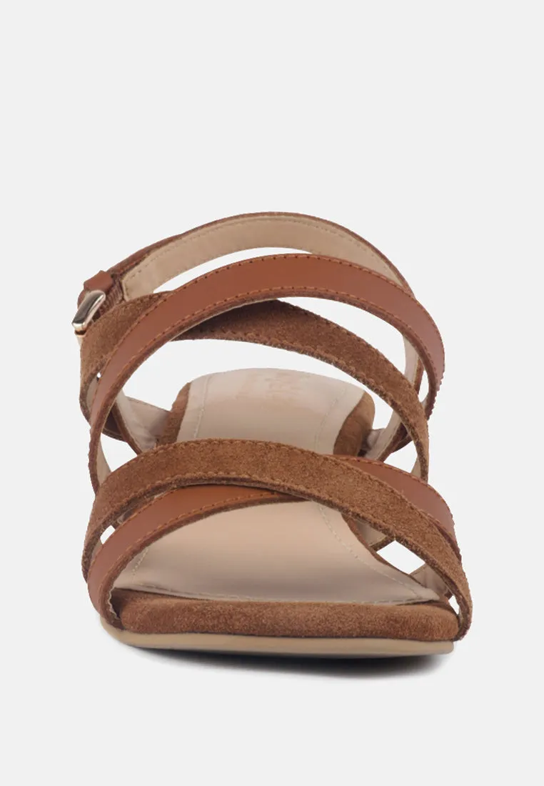 ASTRID Tan Mid Heeled Block Leather Sandal