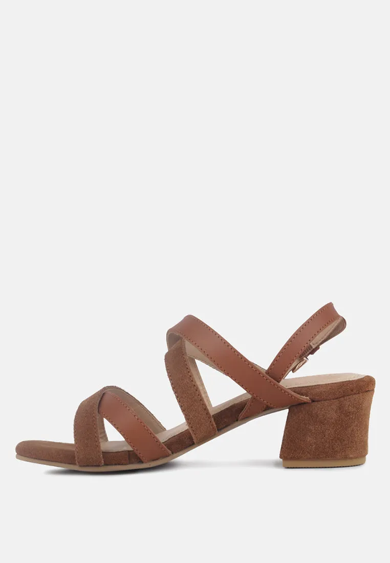 ASTRID Tan Mid Heeled Block Leather Sandal