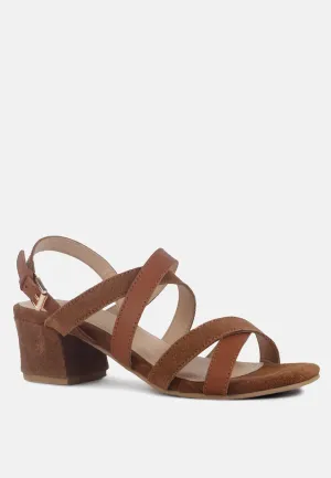 ASTRID Tan Mid Heeled Block Leather Sandal