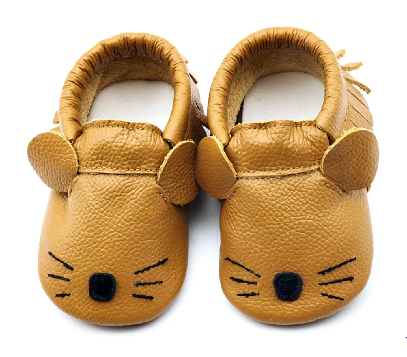 Baby shoes Genuine Leather Moccasins - Tan Mouse with Tassel Fringe