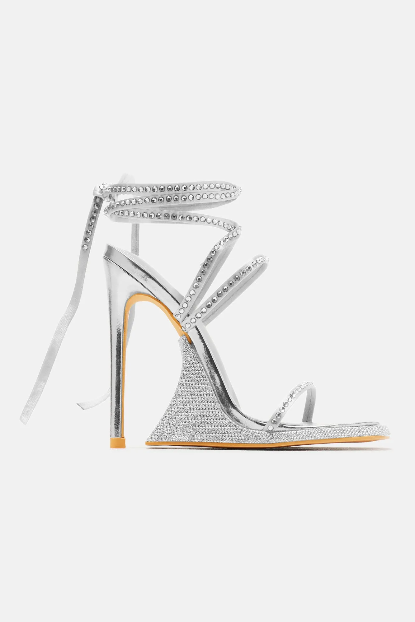 Becoming Richer Wrap Up Heeled Sandals - Silver