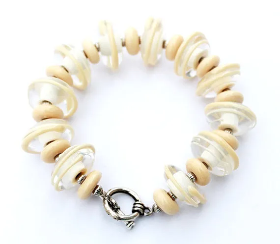 Beige Off White Glass Bead Statement Bracelet