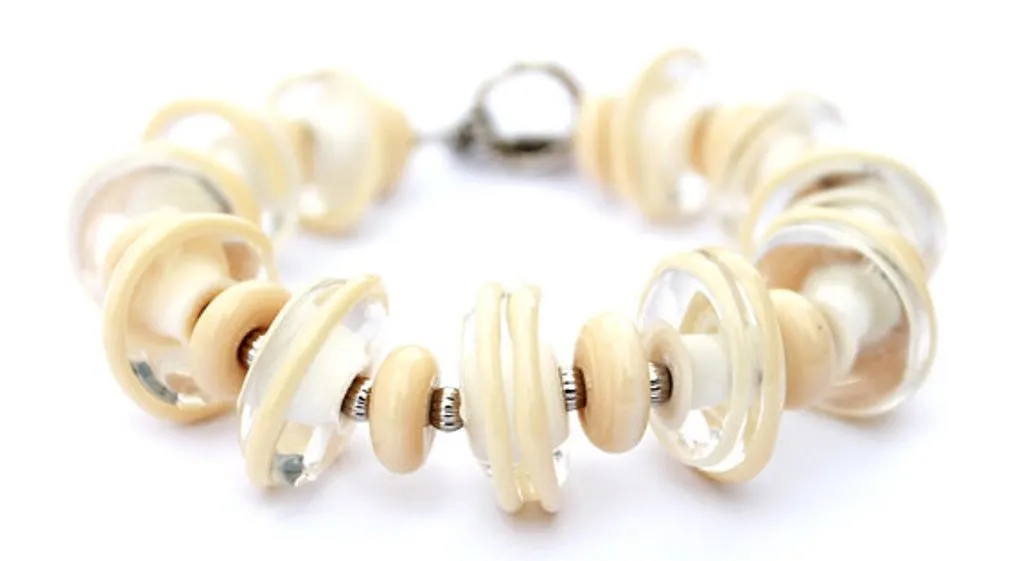 Beige Off White Glass Bead Statement Bracelet