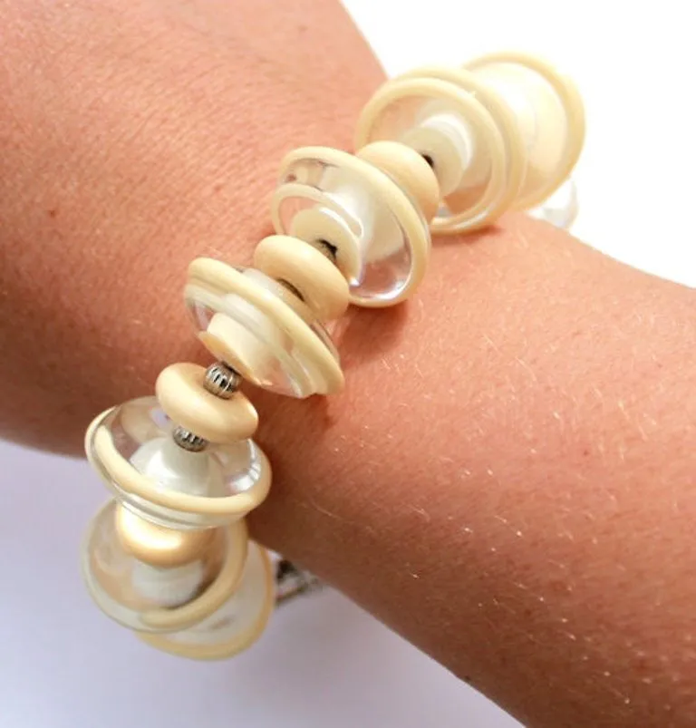 Beige Off White Glass Bead Statement Bracelet