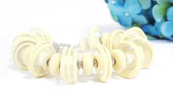 Beige Off White Glass Bead Statement Bracelet