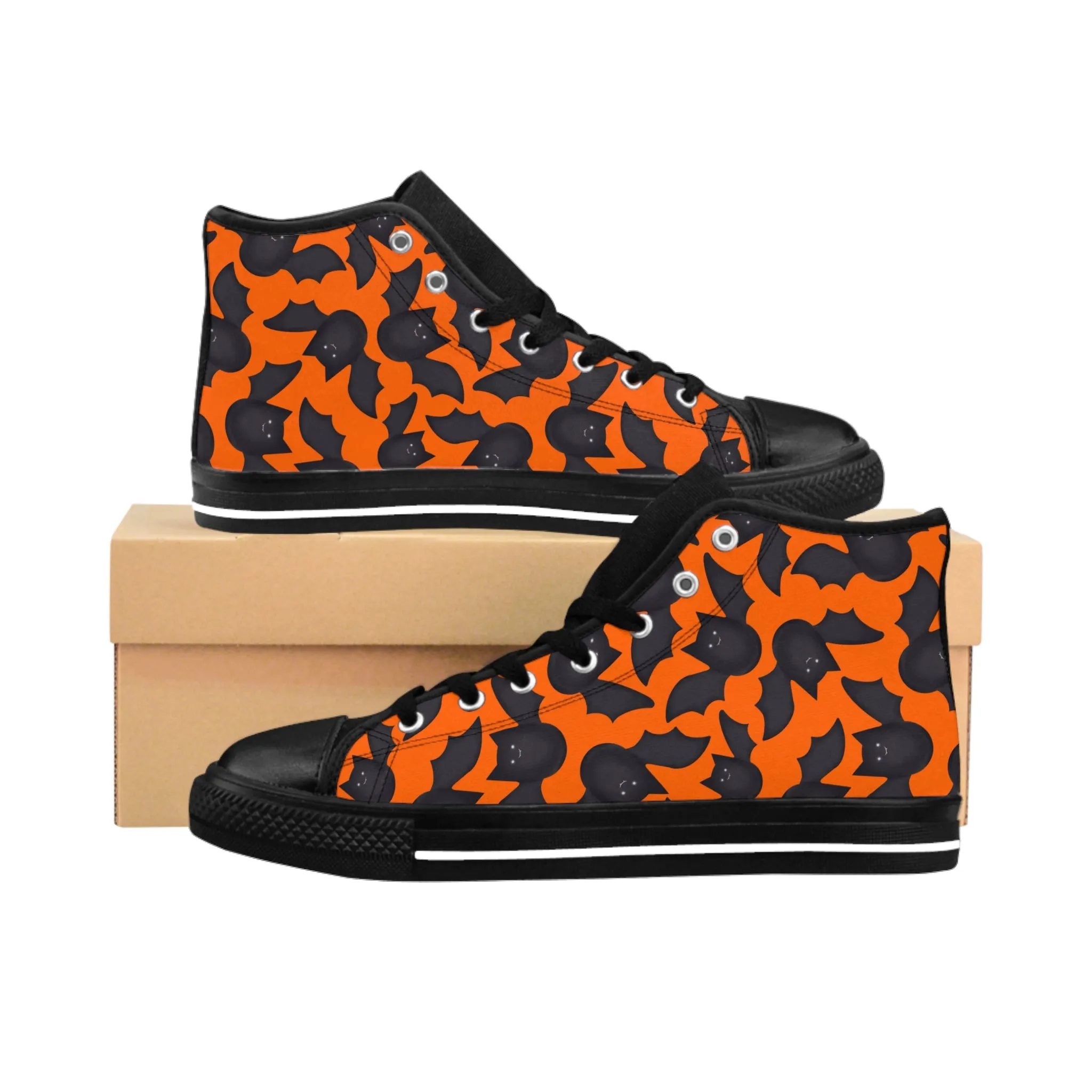 Black Bats Orange Background Women's Classic Sneakers