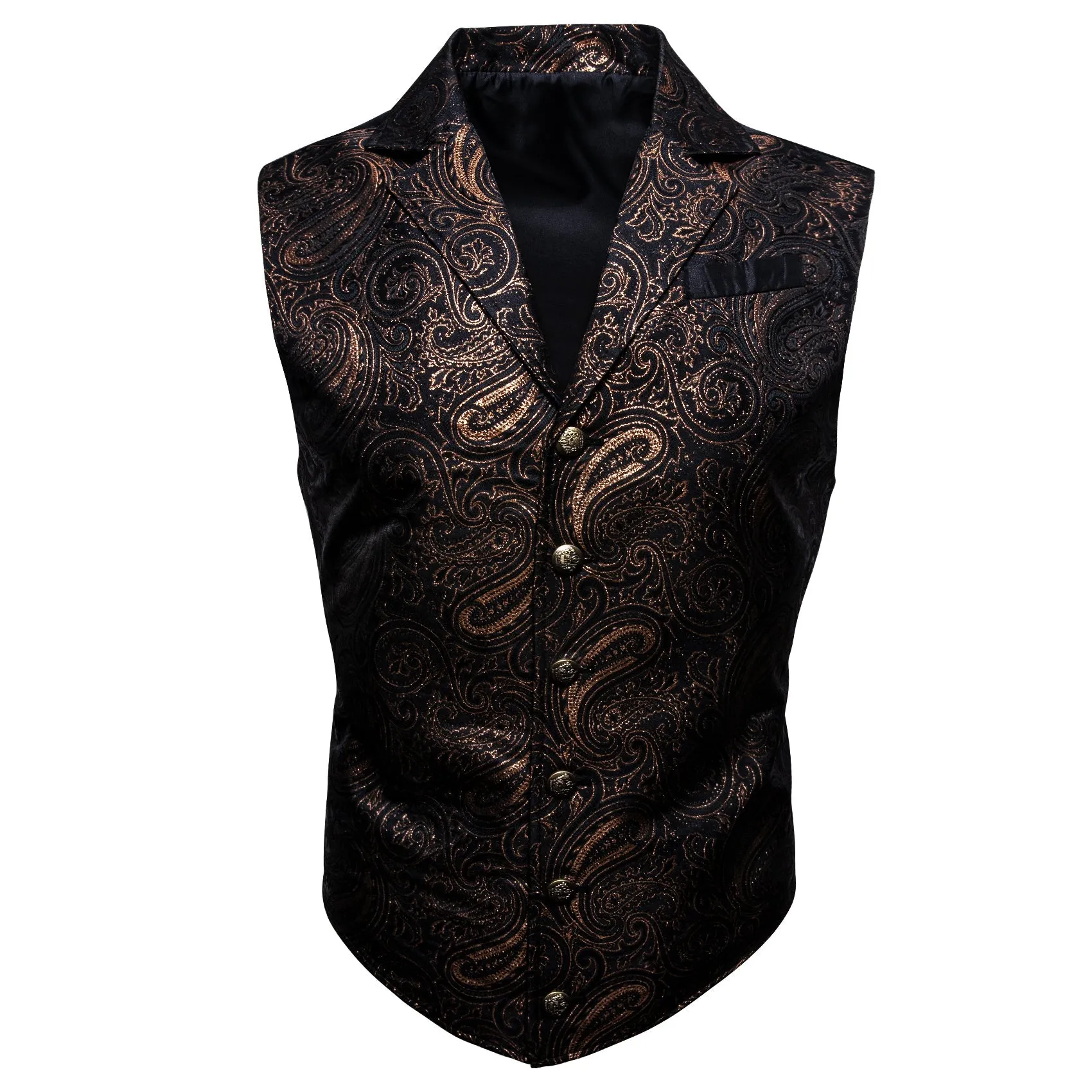 Black Brown Paisley Jacquard Men's Collar Victorian Suit Vest