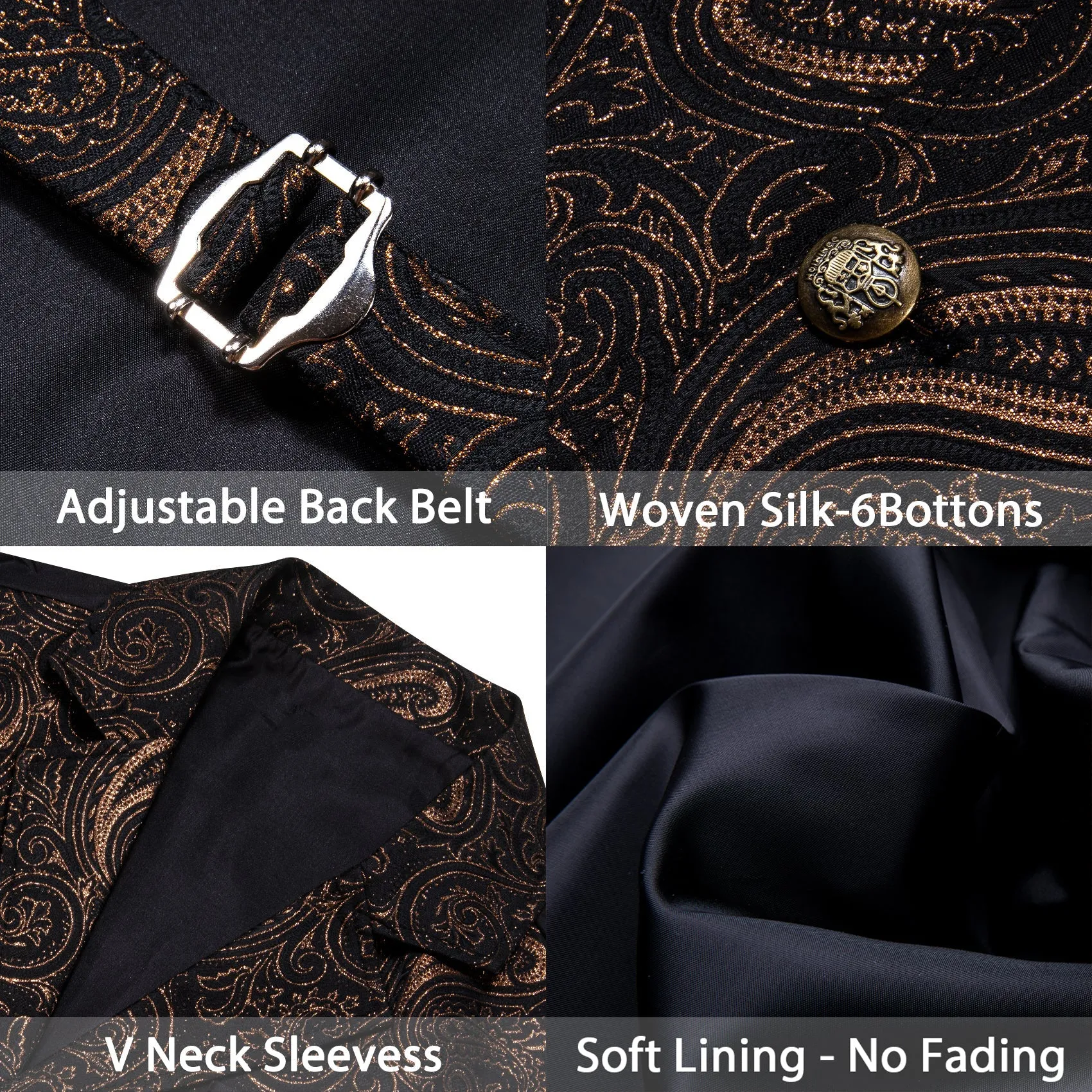 Black Brown Paisley Jacquard Men's Collar Victorian Suit Vest