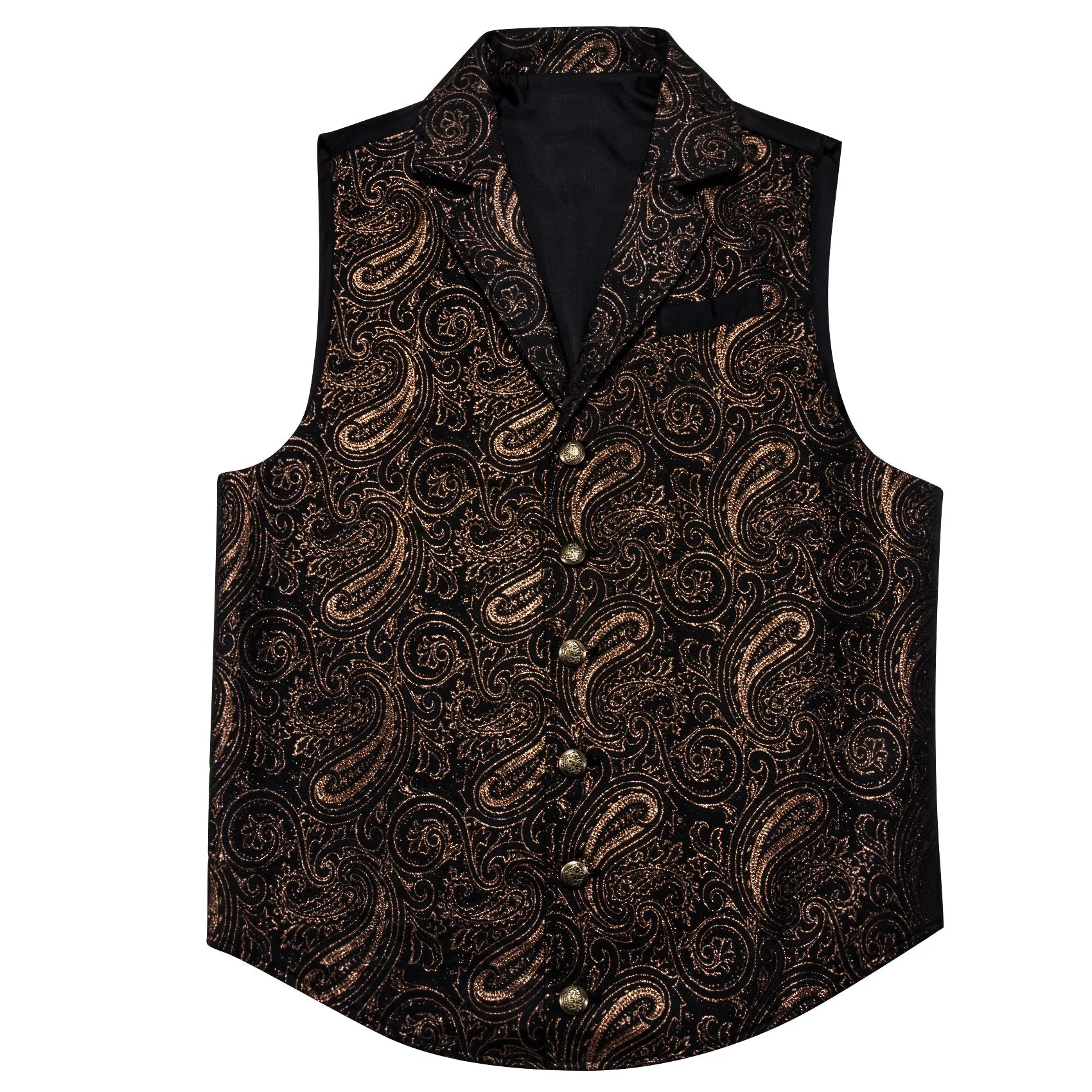 Black Brown Paisley Jacquard Men's Collar Victorian Suit Vest