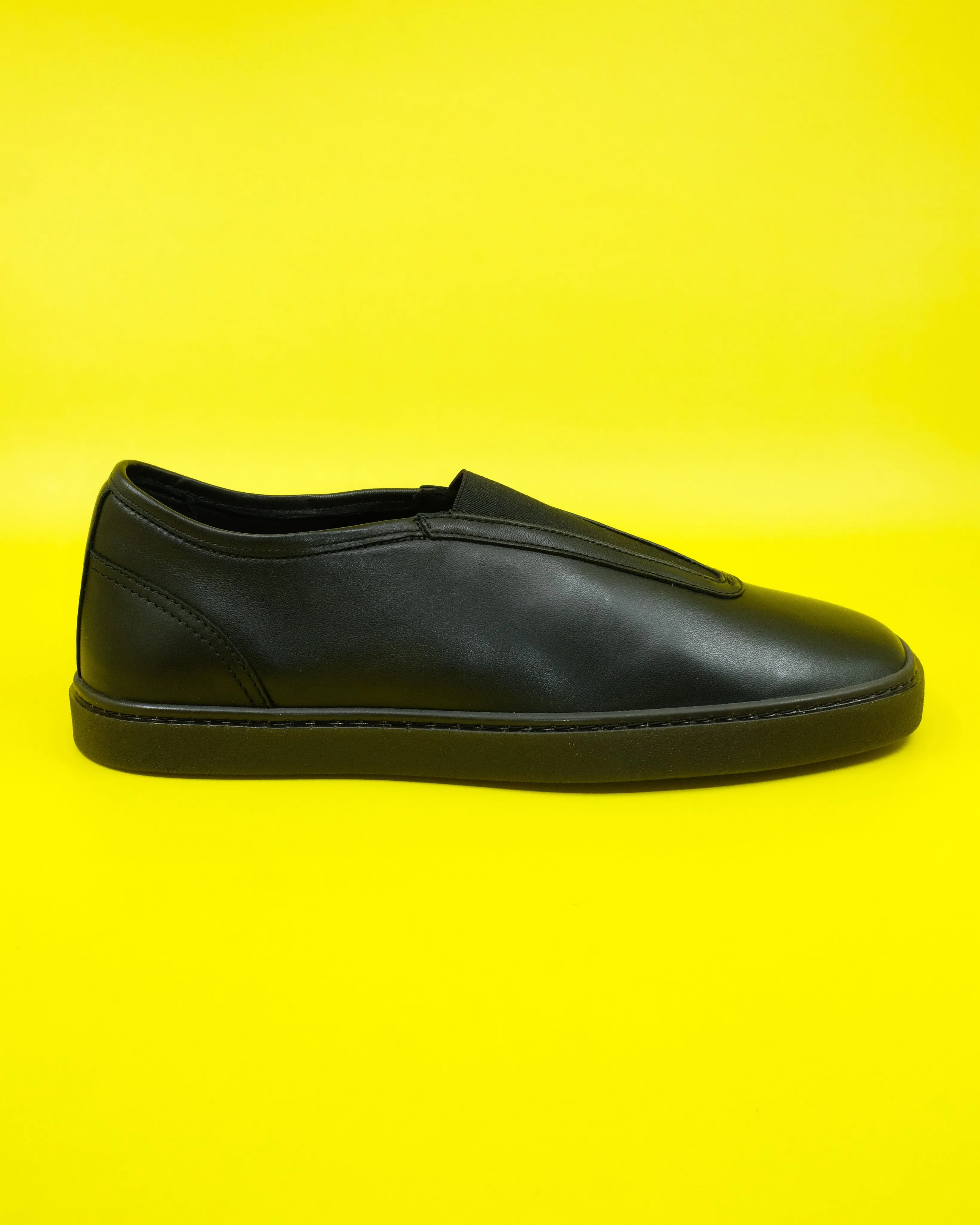 Black Cow Leather Linoleum Basic Elastic Trainers