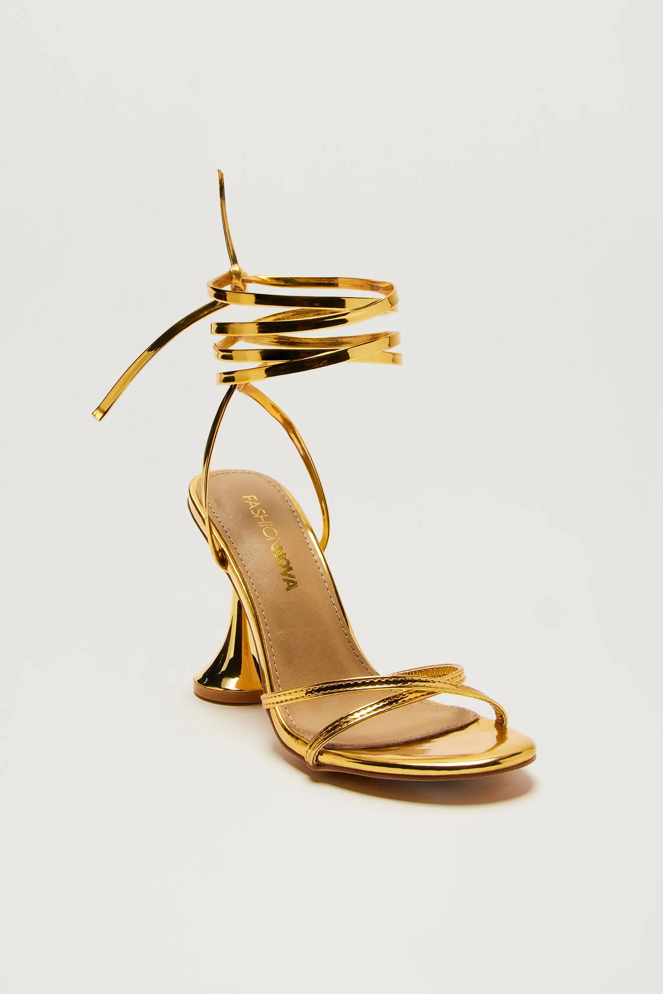 Glamorous Gold Strappy Wrap-Up Heels for Effortless Elegance