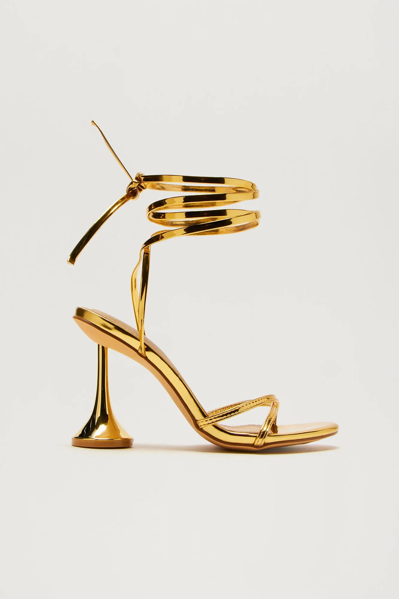 Glamorous Gold Strappy Wrap-Up Heels for Effortless Elegance