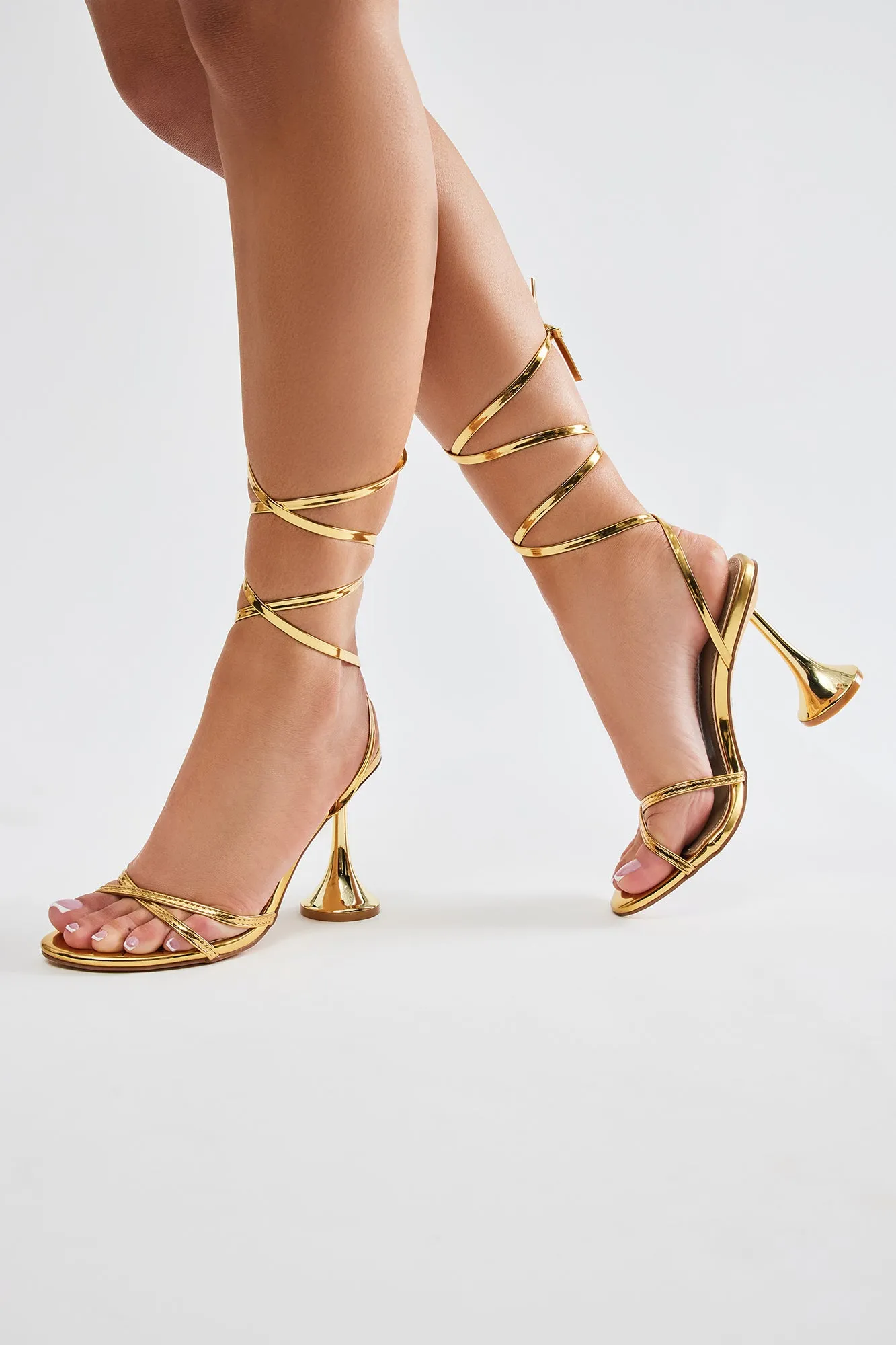 Glamorous Gold Strappy Wrap-Up Heels for Effortless Elegance