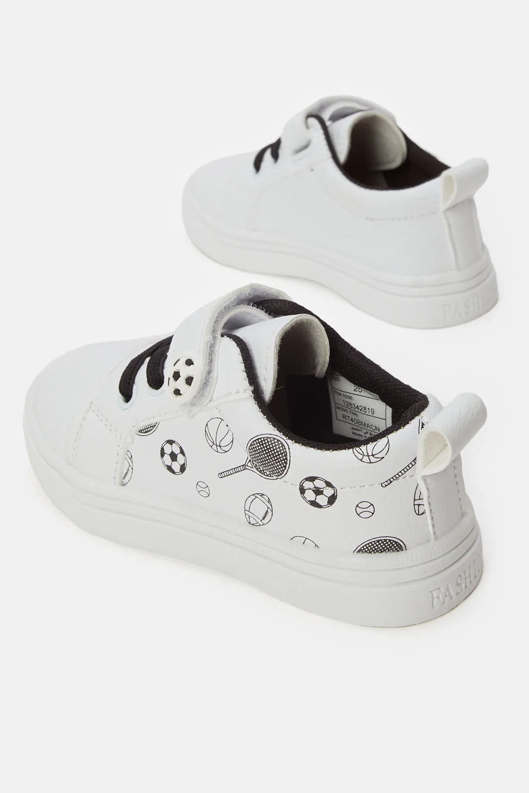 Boys White Soccer Print Sneakers