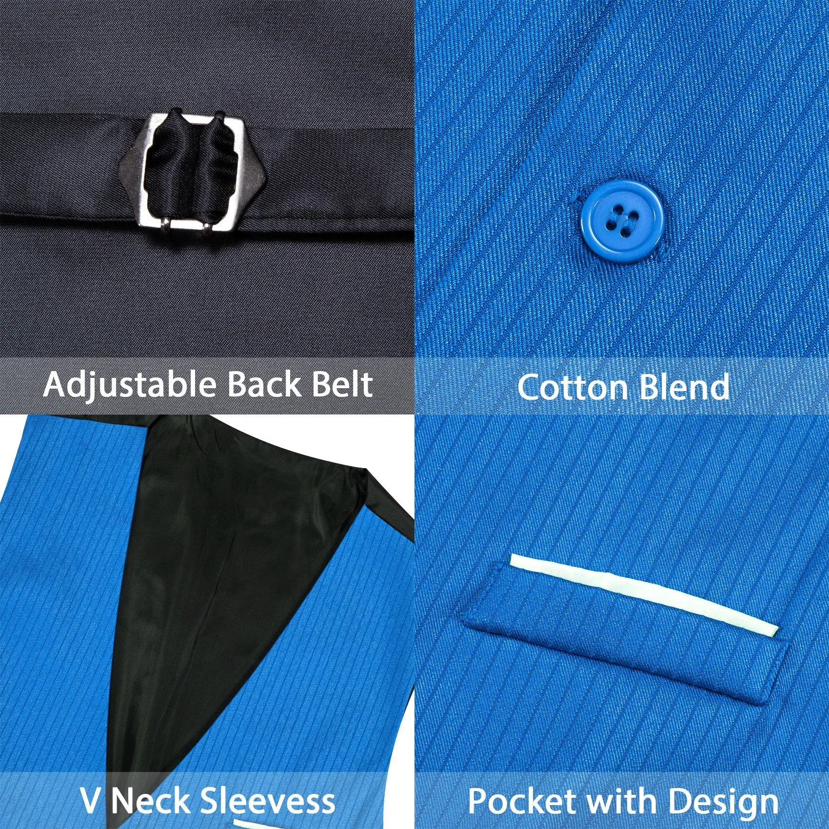 Bright Blue Solid Men's V-Neck Business Vest