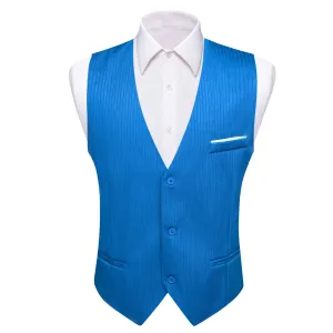 Bright Blue Solid Men's V-Neck Business Vest