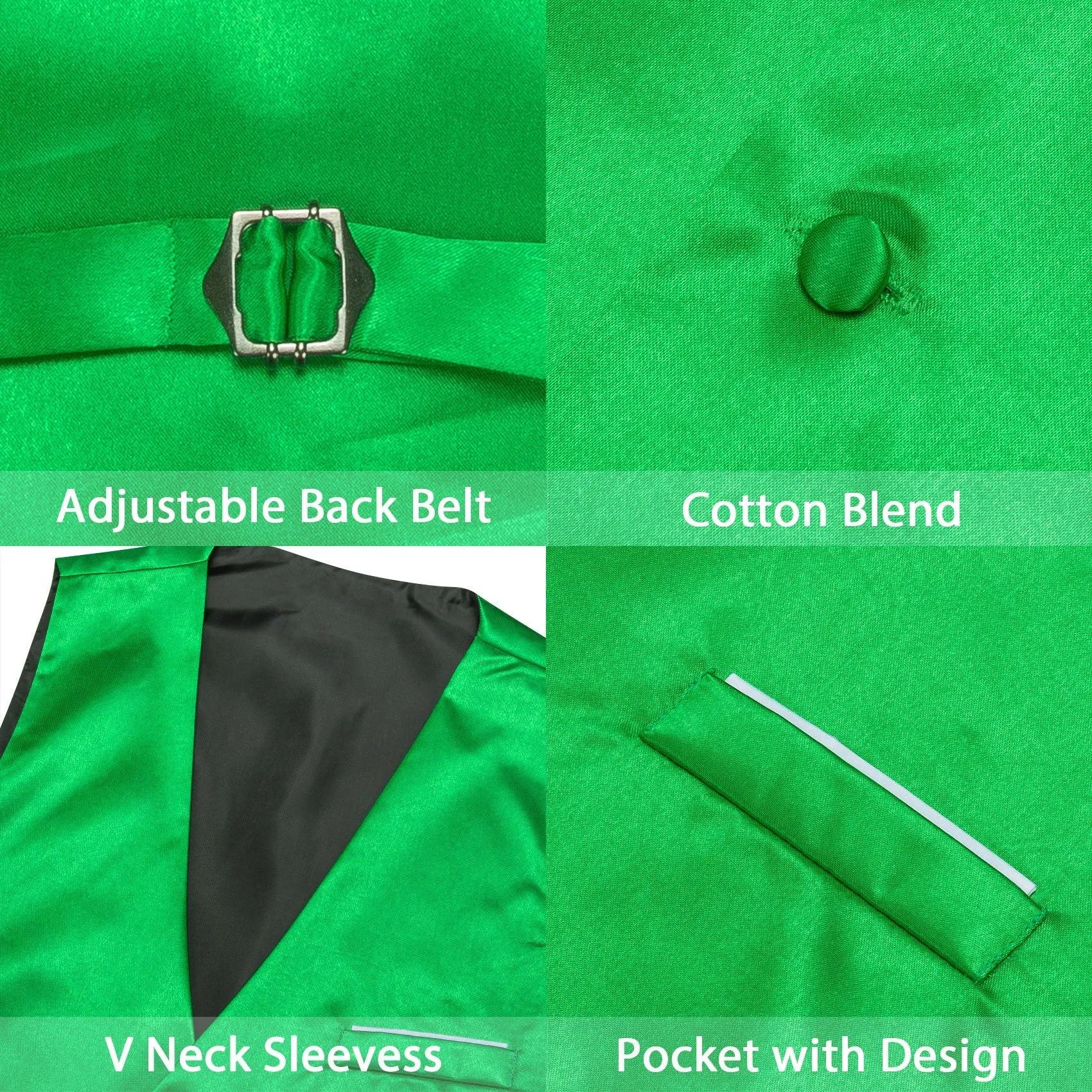 Bright Green Solid Satin Men's V-Neck Business Vest