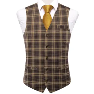 Brown Plaid Wool Splicing Jacquard Men's Vest