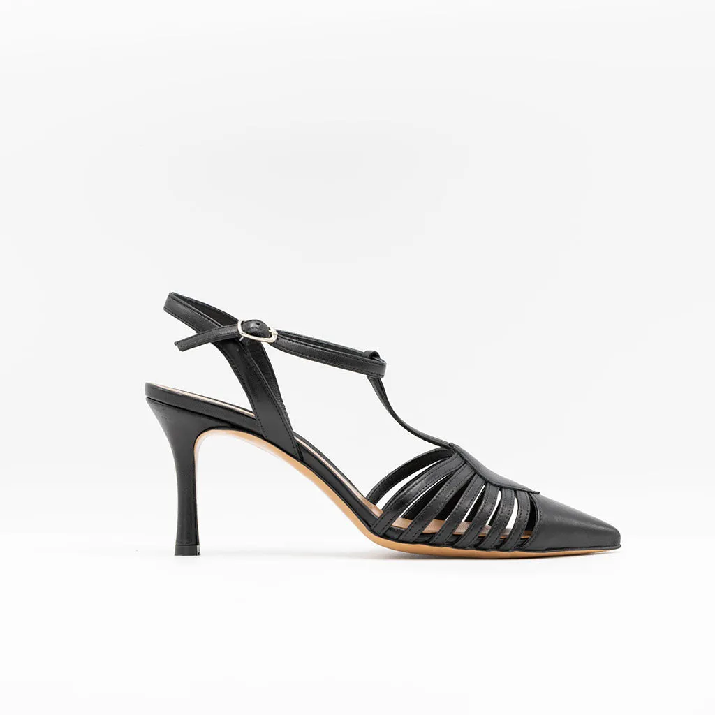 Caged Point-Toe Sandal in Black