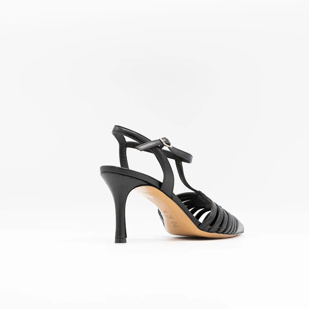 Caged Point-Toe Sandal in Black