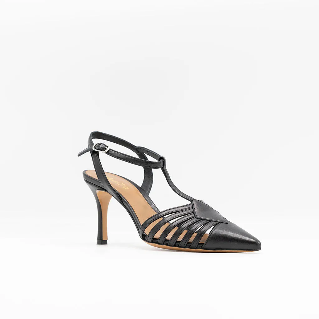 Caged Point-Toe Sandal in Black