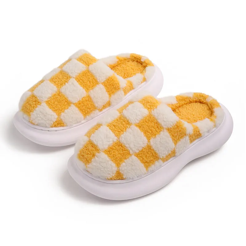 Checkerboard Plus Velvet Thick Cotton Slipper