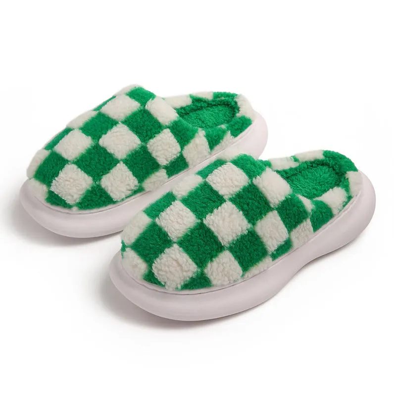 Checkerboard Plus Velvet Thick Cotton Slipper