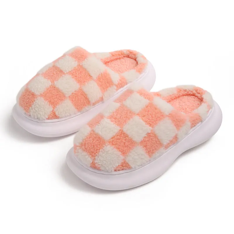 Checkerboard Plus Velvet Thick Cotton Slipper