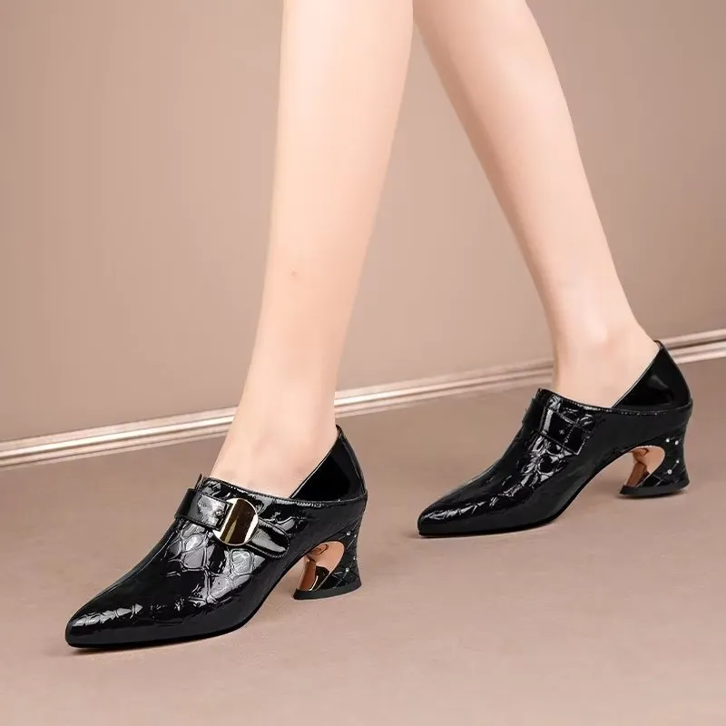 Chic CrocLeather Pointed Toe Low-Med Heels