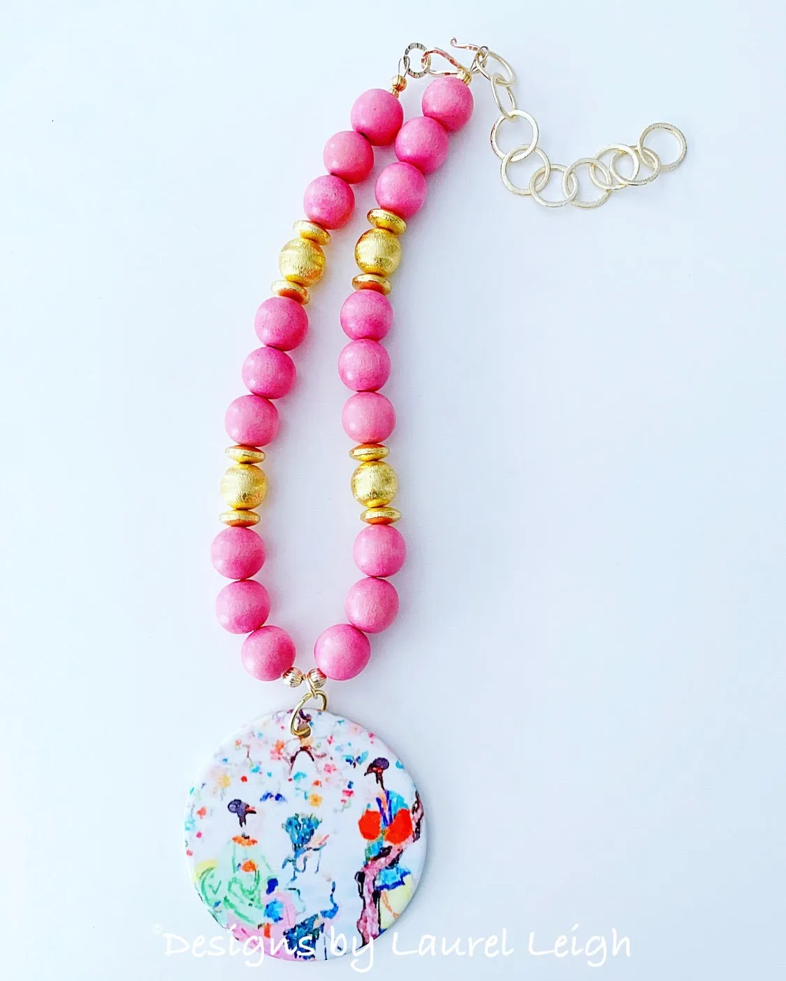 Chinoiserie Pendant Statement Necklace - Bubblegum Pink