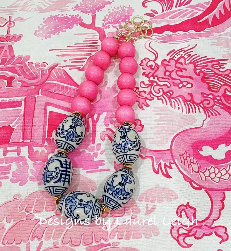 Chinoiserie Statement Necklace - Hot Pink