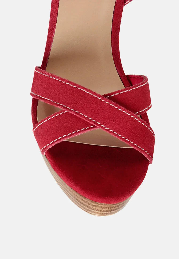 CHOUPETTE Suede Leather Block Heeled Sandal in Red