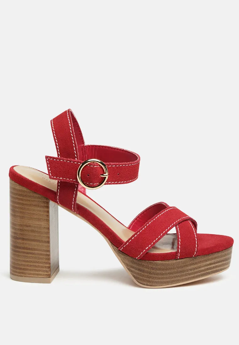 CHOUPETTE Suede Leather Block Heeled Sandal in Red