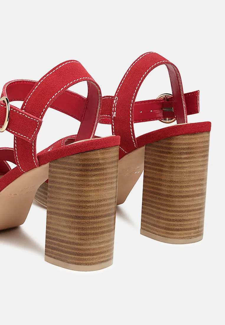 CHOUPETTE Suede Leather Block Heeled Sandal in Red