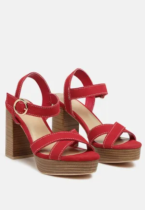 CHOUPETTE Suede Leather Block Heeled Sandal in Red