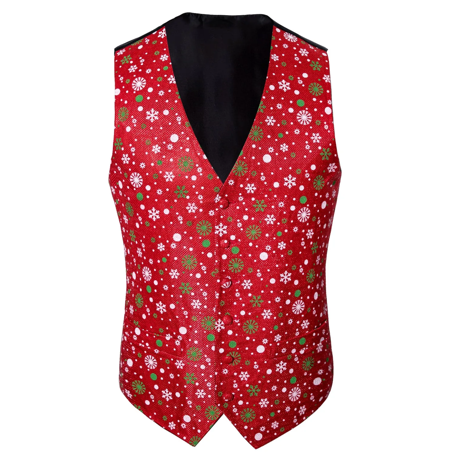 Christmas Red Snow Novelty Silk Men's Vest Bow Tie Set Waistcoat Suit Set