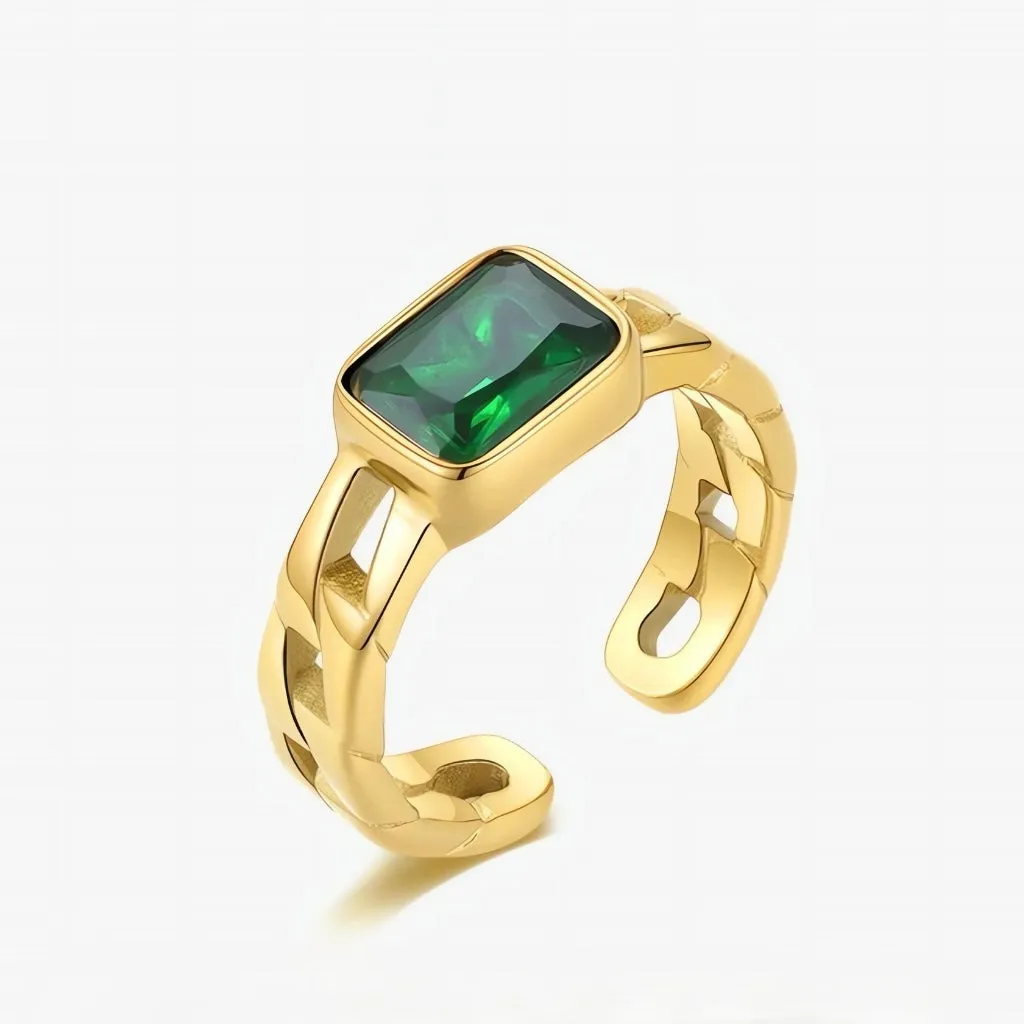 Chunky Chain Green Emerald Ring