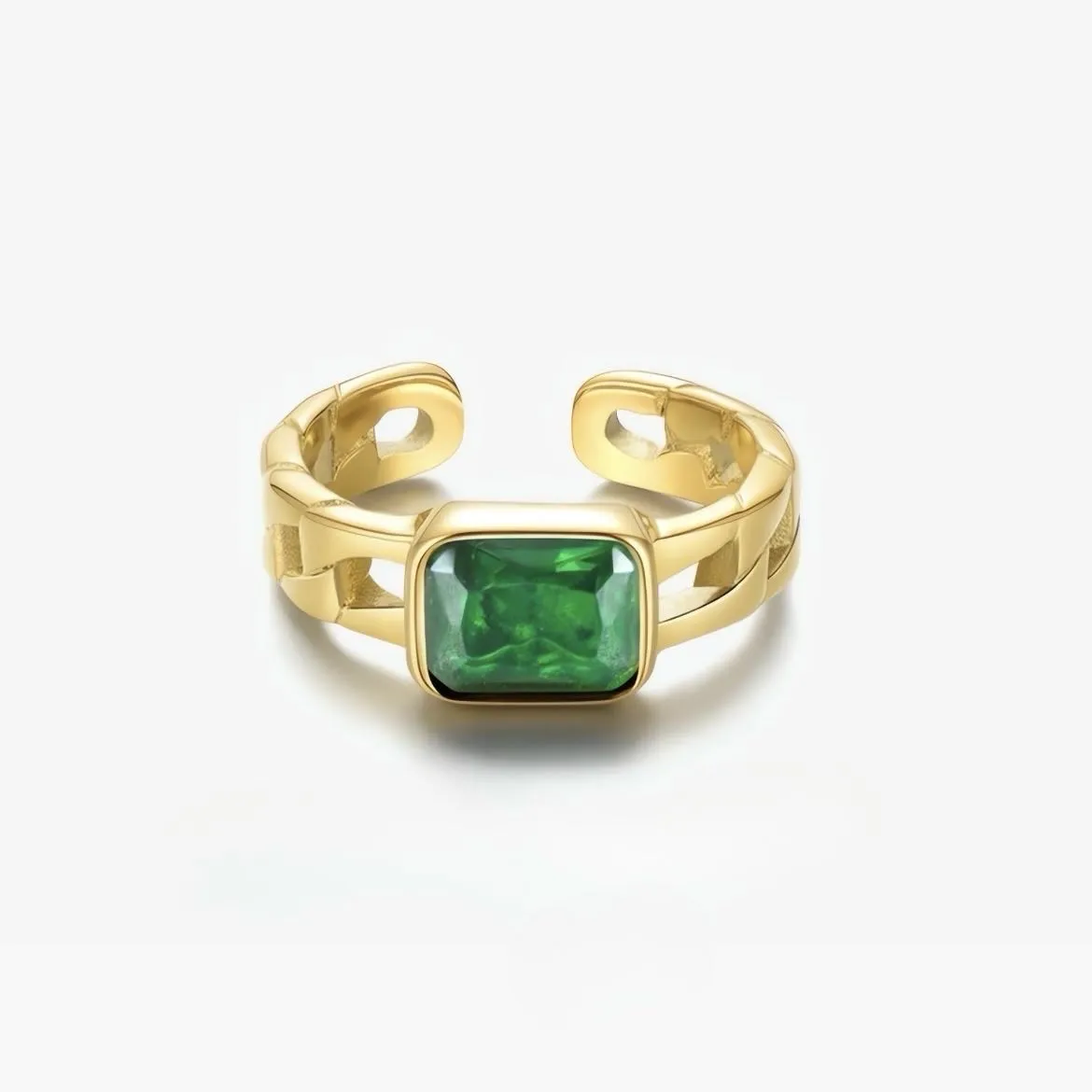 Chunky Chain Green Emerald Ring