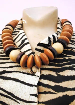 Chunky Wood Bead Choker Necklace