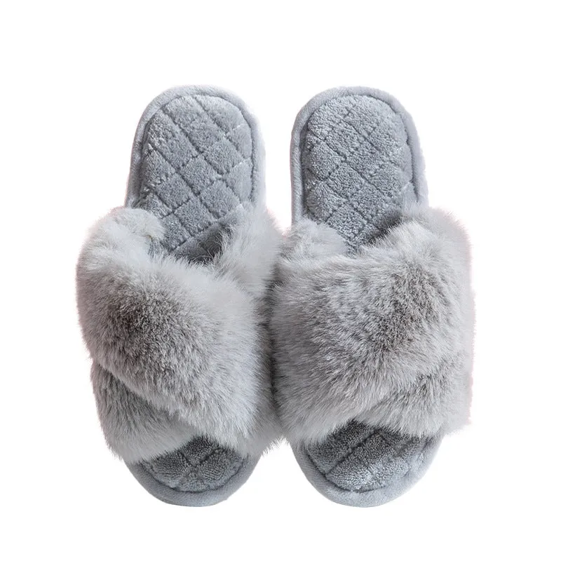 Comfy Cross-Strap Plush Indoor Slippers